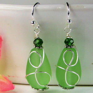 Handmade Green SEA GLASS Teardrop Earrings